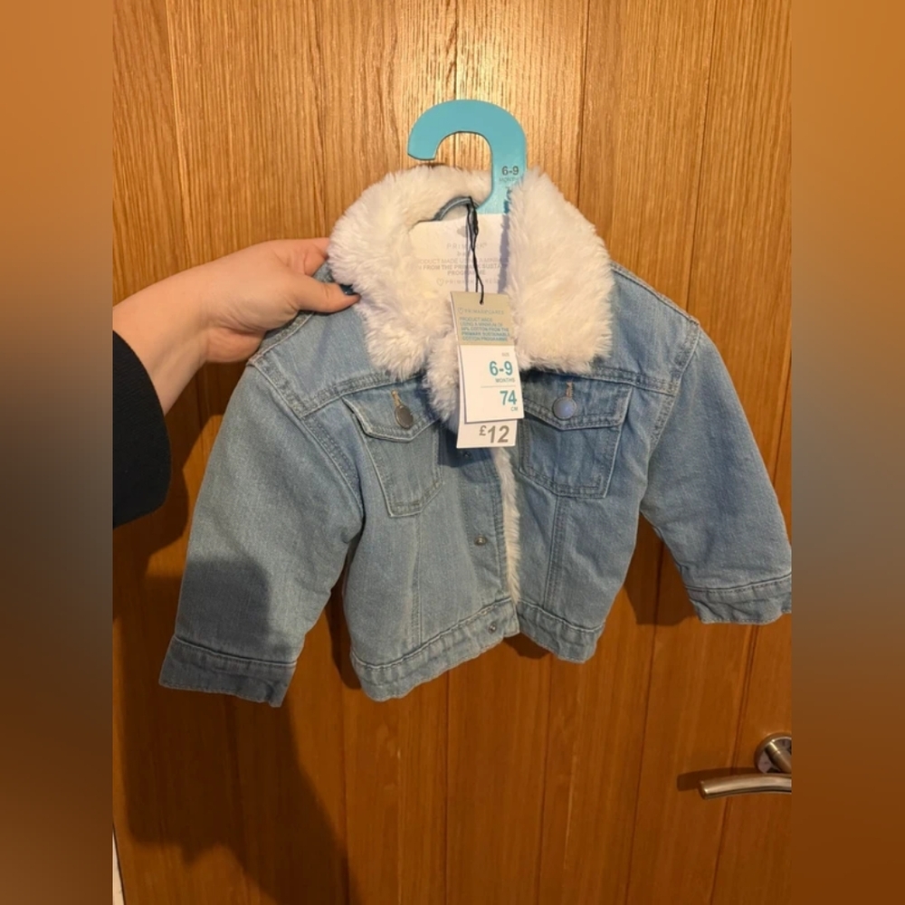 Stylish Blue Denim Kids Jacket with White Fur Collar